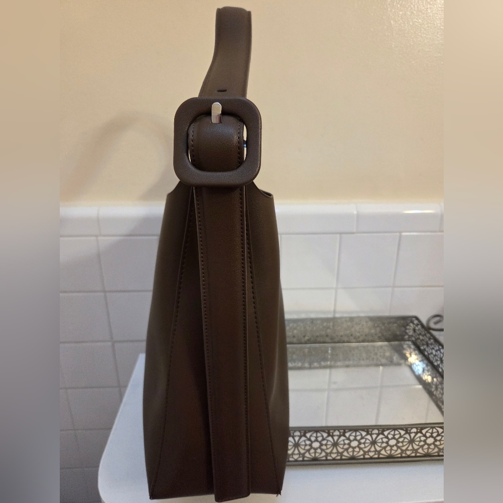 MANGO Minimalist Brown Faux Leather Shoulder Bag - Picture 2 of 6